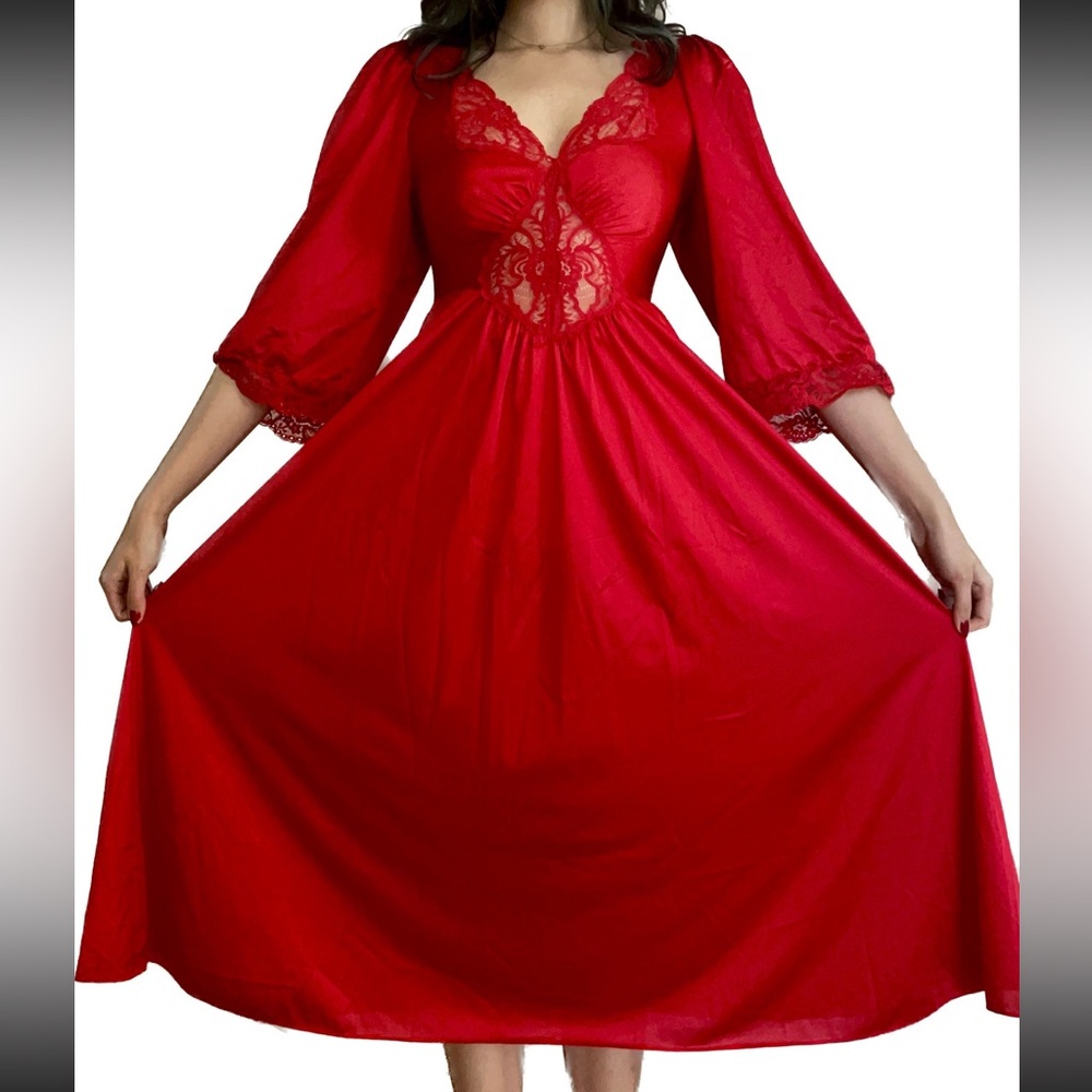 Olga Vintage Rare Red Maxi Slip Dress